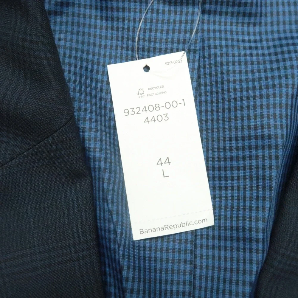 Banana Republic Blazer‎ Men 44L Blue Plaid Tailored Fit Wool Sport Coat Jacket